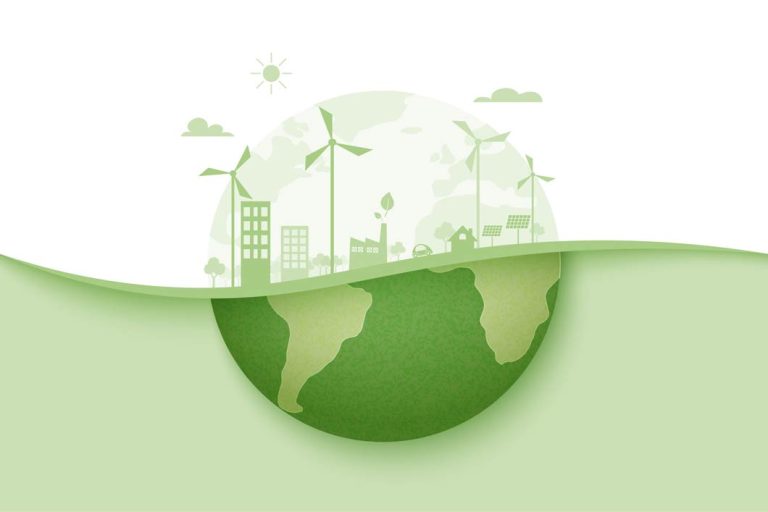 Green energy and eco city background.Ecology and Environment conservation resource sustainable concept.Vector illustration.