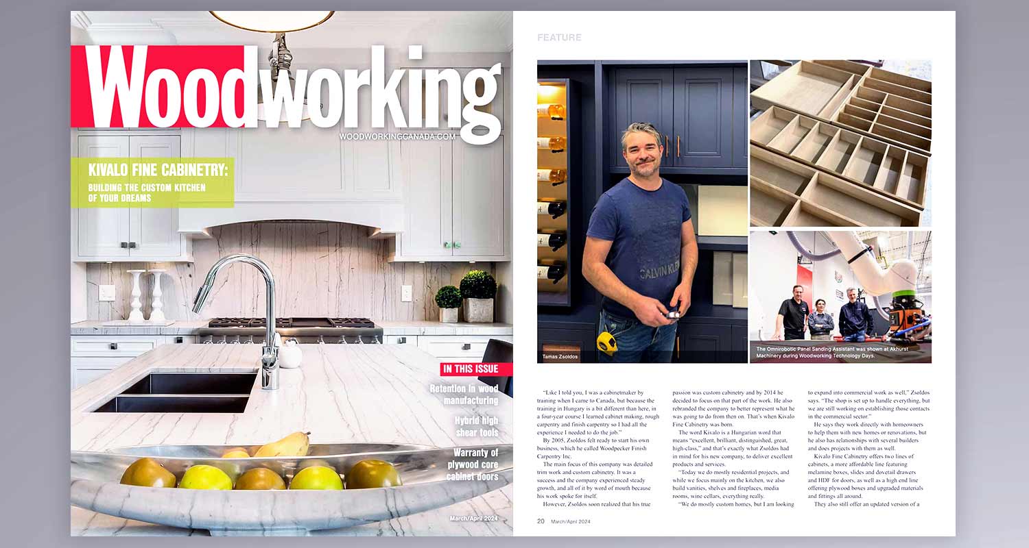 Tamas Zsoldos, owner of Kivalo Fine Cabinetry, shares his positive experience with the Panel Sanding Assistant in Woodworking Canada.